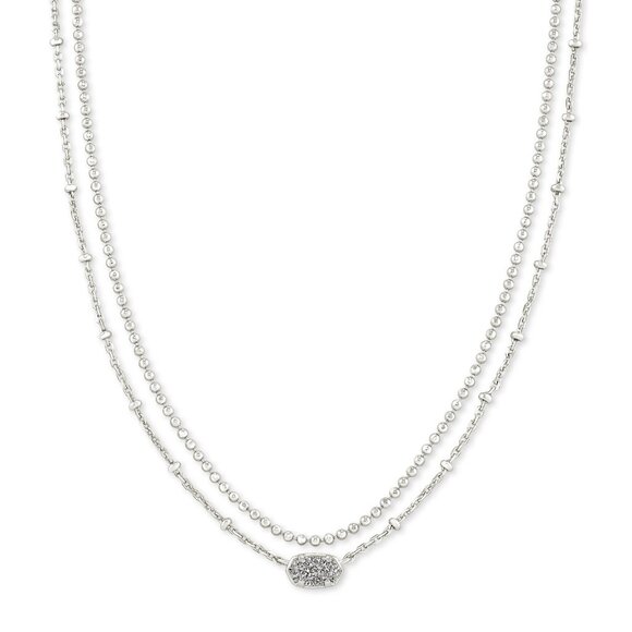 Kendra Scott - Emilie Silver Multi Strand Necklace in Platinum Drusy New - Picture 1 of 4